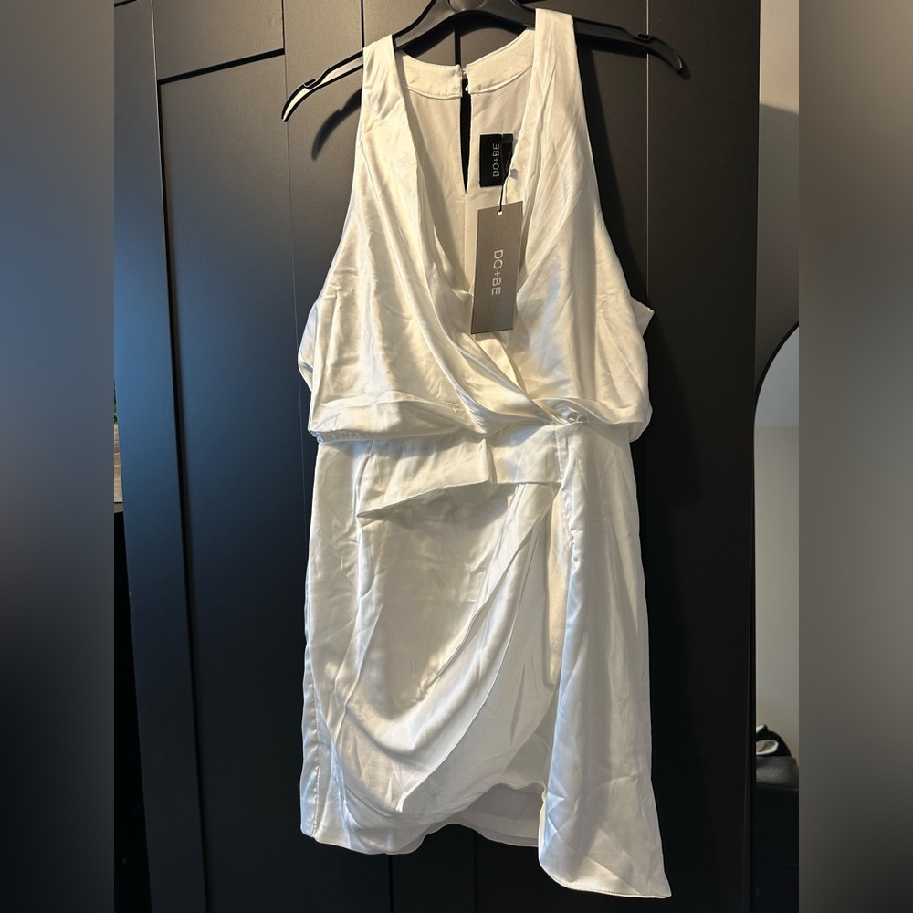 Do+Be White Draped Women's Dress
